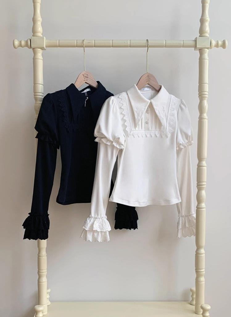 The Vow - Solid Lolita Sweater, Juliet Sleeve, Pointed Collar - image 1