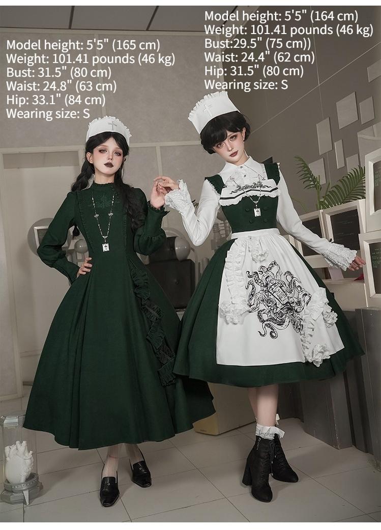 Abyss Clinic - Gothic Lolita Green Dress Set, Embroidery Accent - image 12