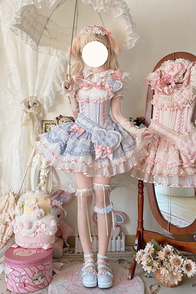 Triple-Layered Ruffled Bow Lace-Up Slim Ballet Sweet Lolita Dress - image 4