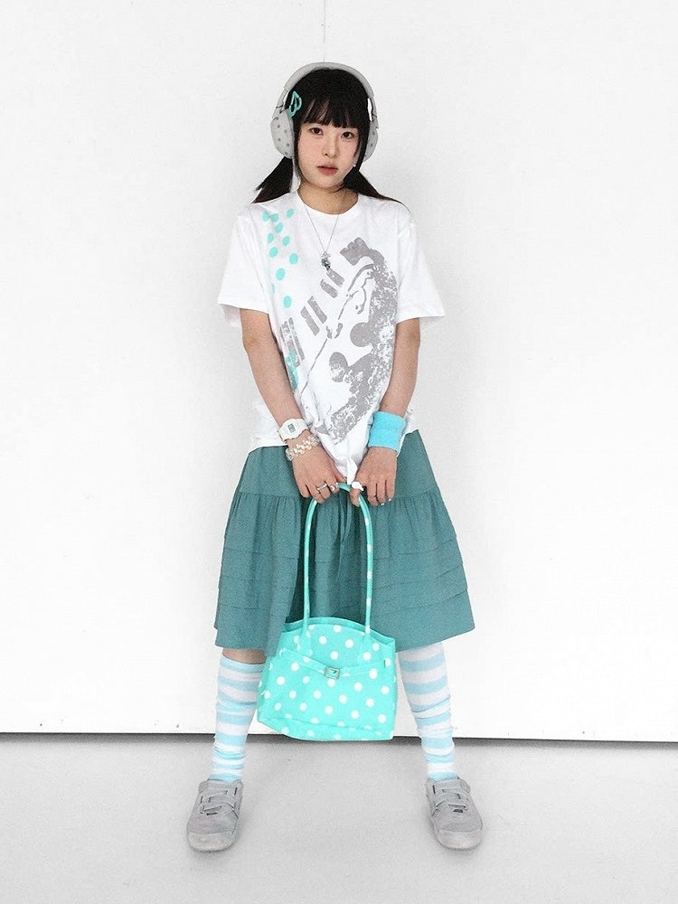 White Crew Neck Tee with Distressed Print - innomoood - image 8