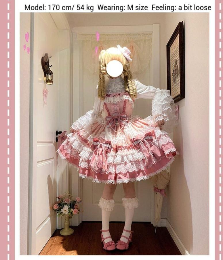 Girl's Secret - Pink Sweet Lolita JSK Dress with Lace and Bow Trailing - image 5