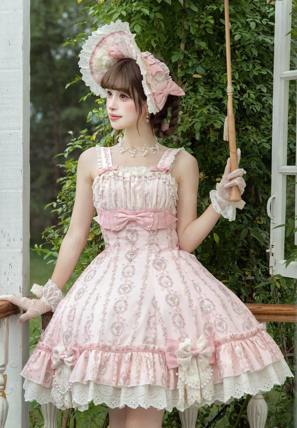 Whispers of Blossoms & Candlelight - Sweet Lolita Floral Printed JSK Dress with Bows and Accessories - image 3