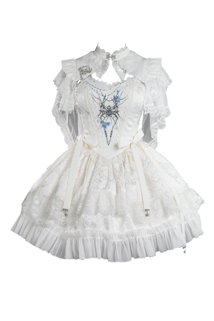 Spider Gothic Lolita Vest, Corset, Mini Skirt and Brooch Set in White - image 3