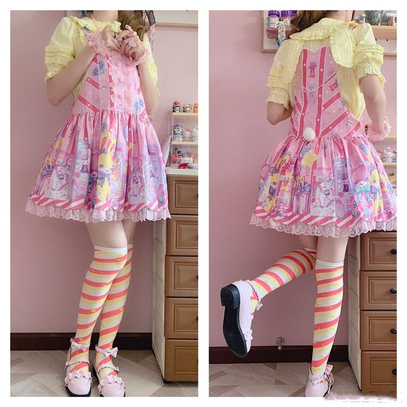 Macaron Lolita Cute Stripe Socks - image 38