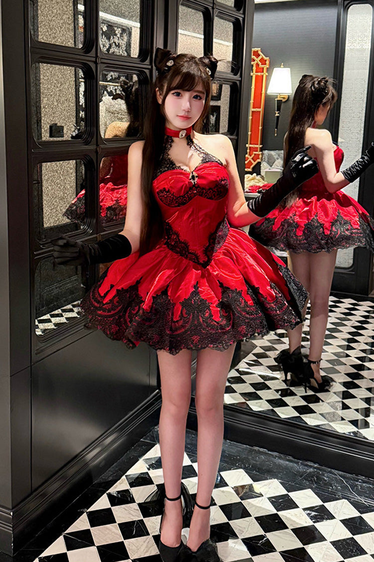 Lace Cat - Gothic Ballet Lolita JSK Dress in Red - image 2