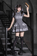 Square Collar Off Shoulder Short Sleeves Triple-Layered Bow Vintage Cool Lolita Dress - image 15