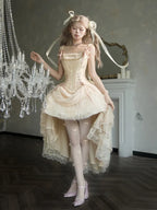 Champagne Lace-Up Corset Top and High-Low Lolita Skirt - image 5