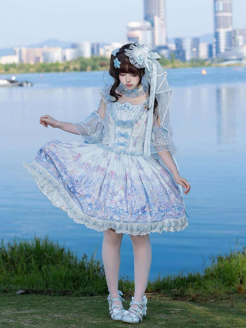 Blue Pearl Marine Print Lace-Trimmed Sweet Lolita JSK - image 1