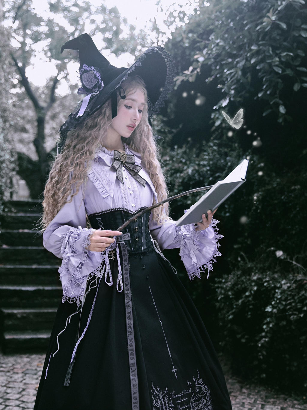 Witch Notes - Gothic Lolita Embroidered Dress Suit, Cross and Rose Print - image 23