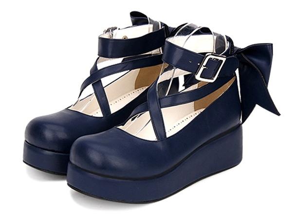 Daily Lolita Leather Shoes Platform Medium Heel Big Bow Shoe - image 3