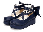 Daily Lolita Leather Shoes Platform Medium Heel Big Bow Shoe - image 3