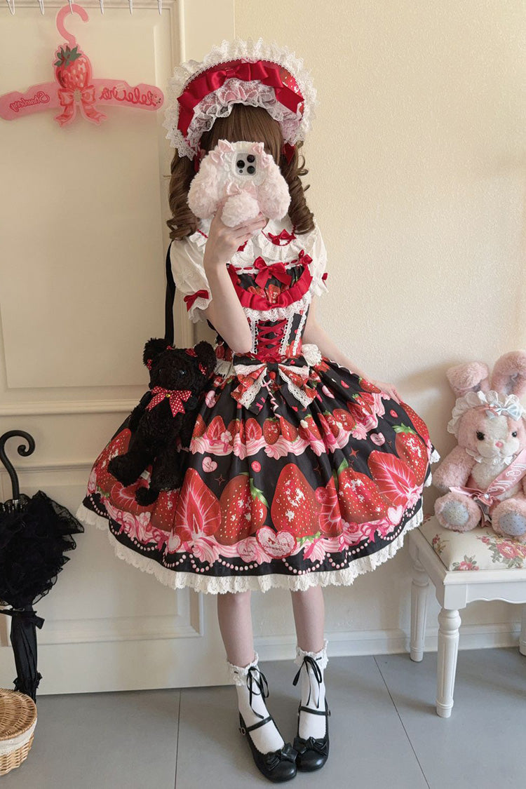 Sweet Berry Tale Strawberry Print Ruffle Bowknot Lace Sweet Lolita JSK Dress - image 25