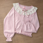 Graceful Dream - Retro Kawaii Lolita Sweater Cardigan, Ruffled Lace Neckline - image 3