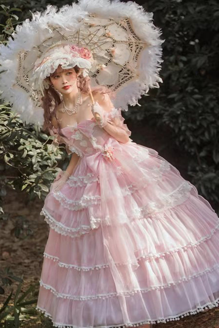 Multi-Layered Ruffled Bride Bow Pearl-Decorated Sweet Lolita JSK Dress Full Set 2 Versions - image 14