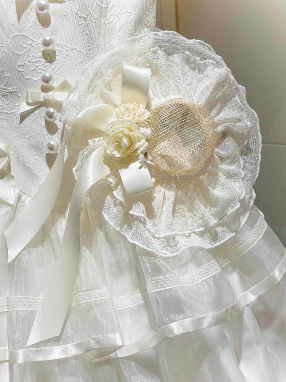 White Bird Love Letter - Classic Lolita Jacquard OP Dress, Embroidered Tulle Hem and Accessories - image 18