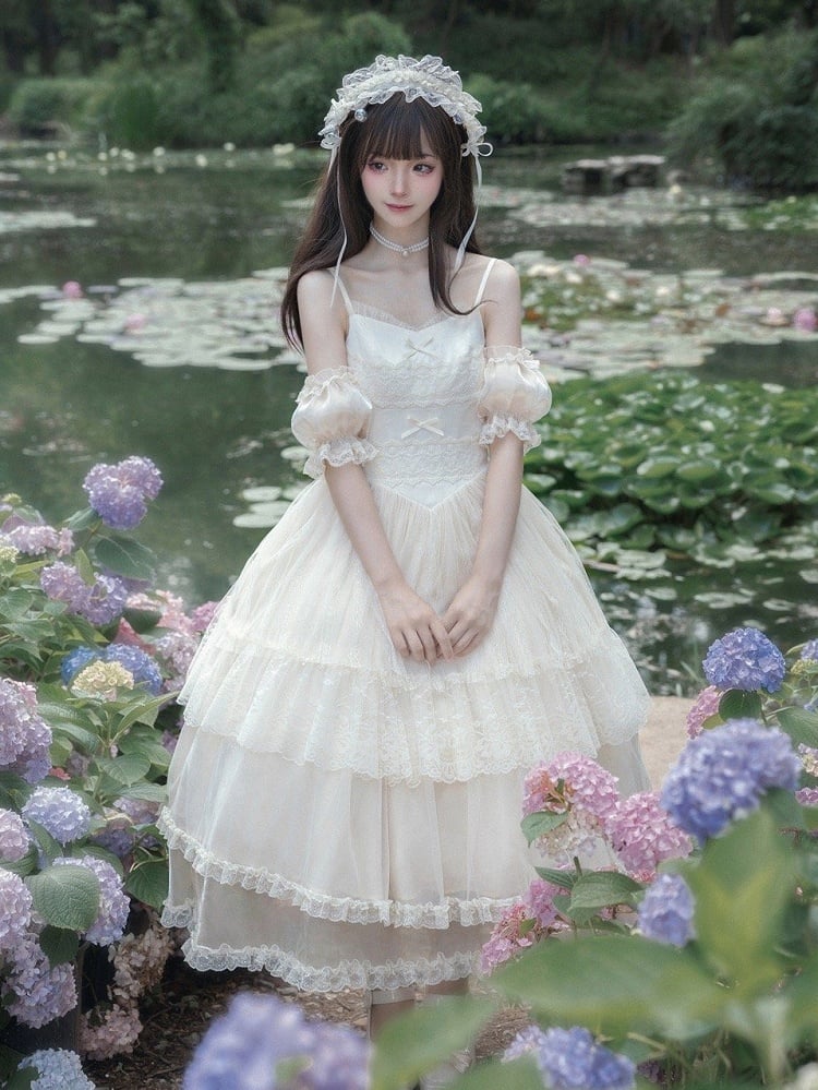 Beige Thin Strap Princess Lolita Long JSK Dress - image 4