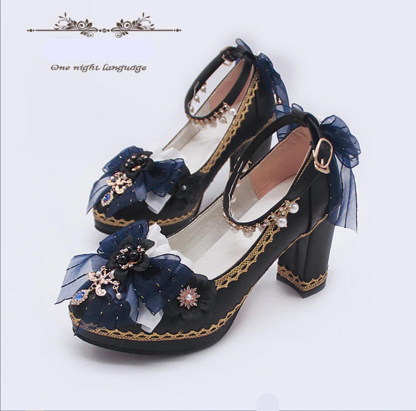 Bright PU Wedding Lolita Thick High Heels - image 2