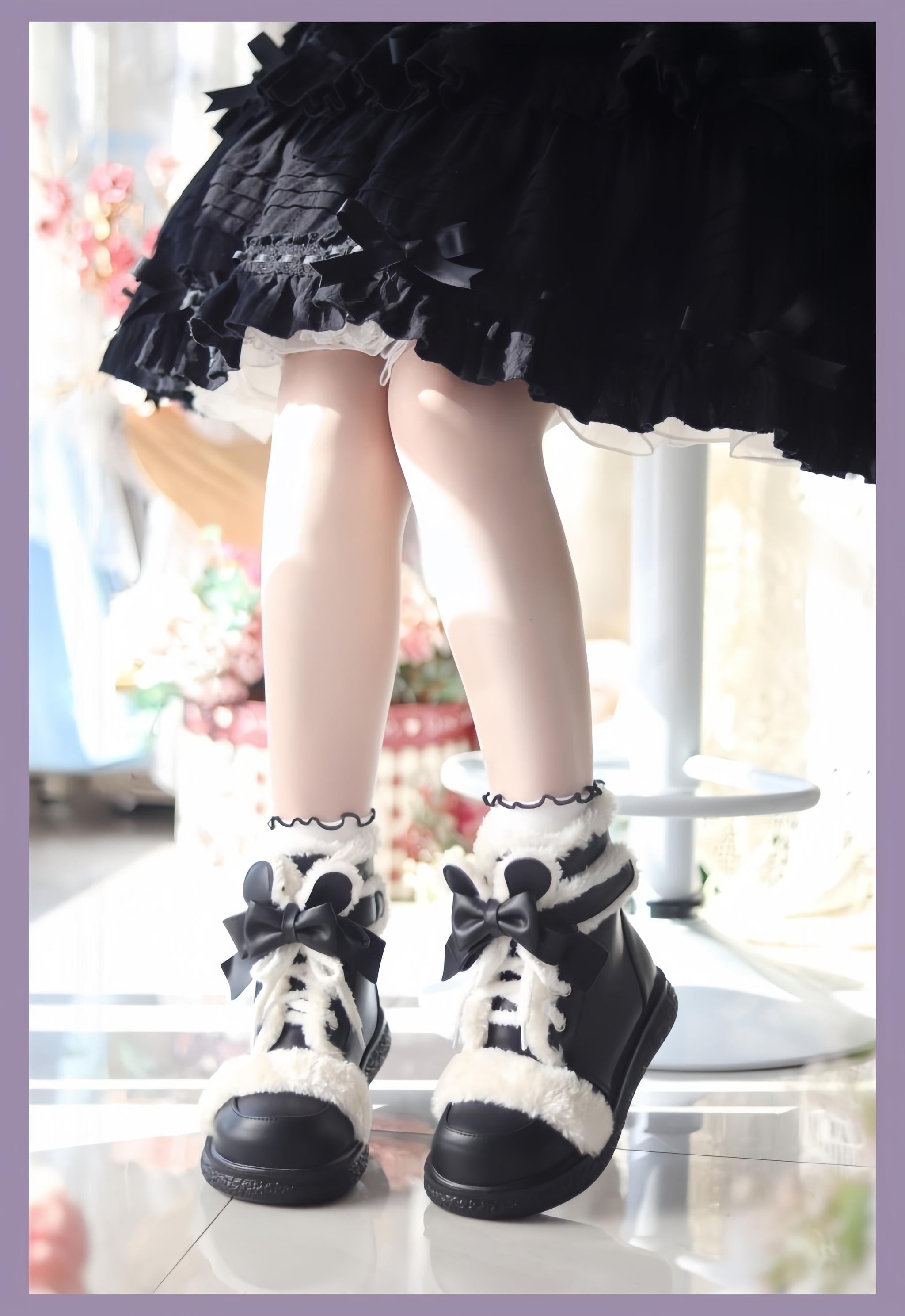 Bear Dada - Winter Kawaii Lolita Boots, Plush Accent - image 1