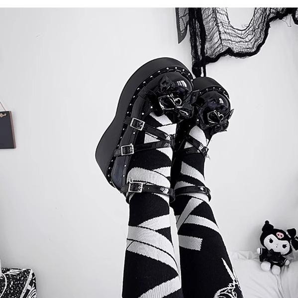Devil Cross - Punk Lolita Shoes Cross High Platforms Shoes - image 15