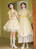 Light Yellow High-Waist Scalloped Lolita OP Full Set - image 8