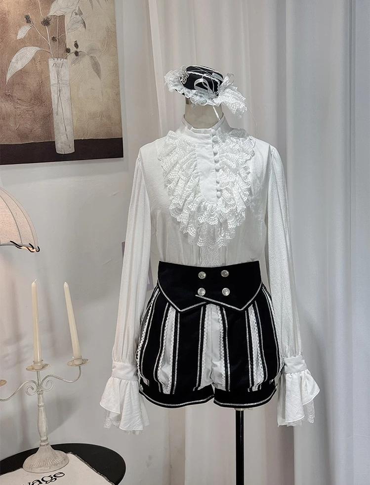 Crow Feather Ode - Ouji Lolita Cotton Linen Shirt and Clock Embroidery Vest Set - image 10