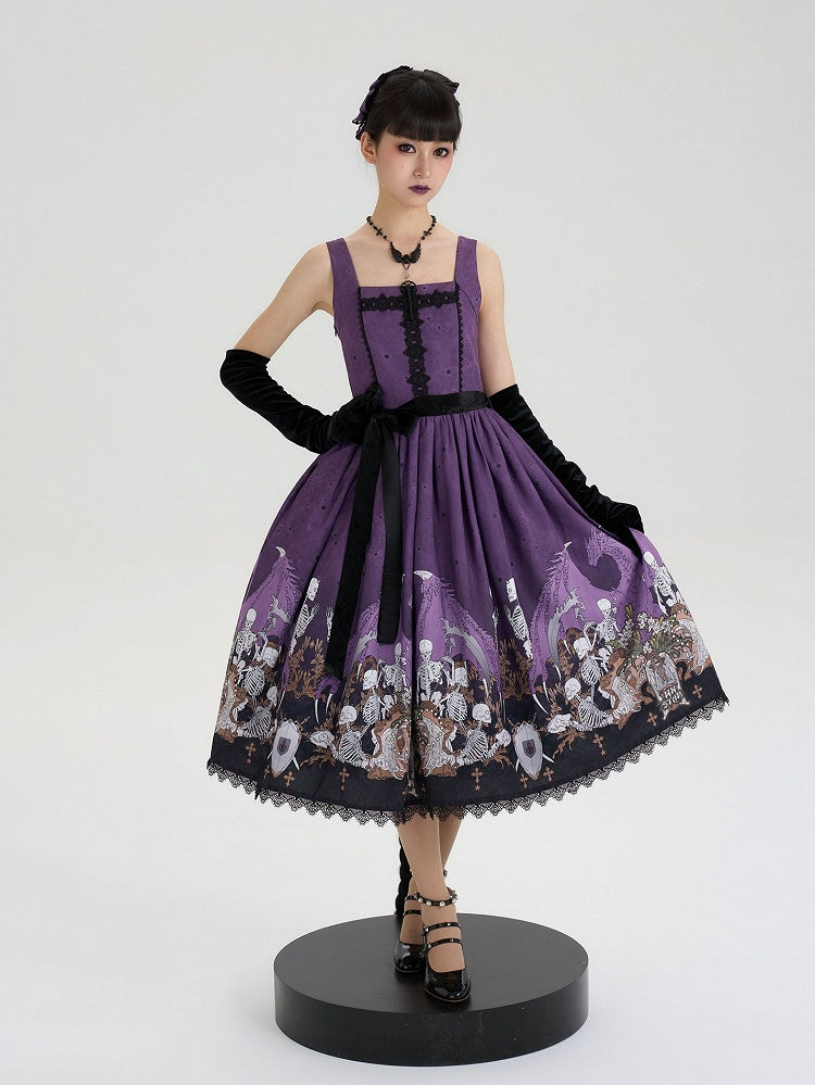 Purple Skeleton and Cross Print Gothic Lolita JSK - image 1