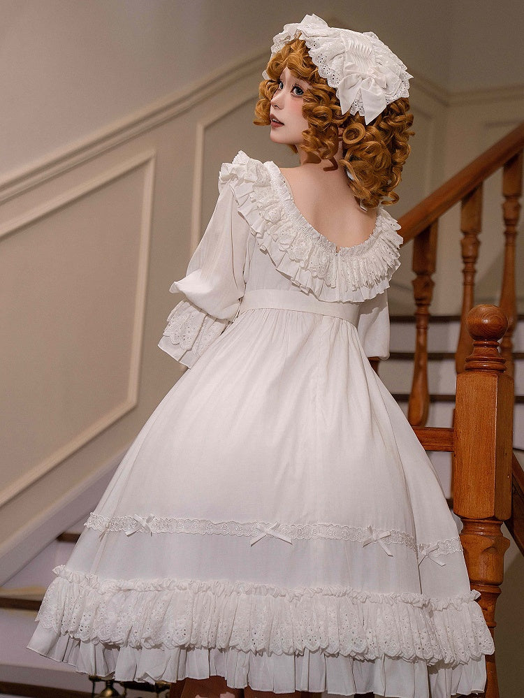 All White High-Waist Shiro Lolita Short-Sleeve Dress - image 2