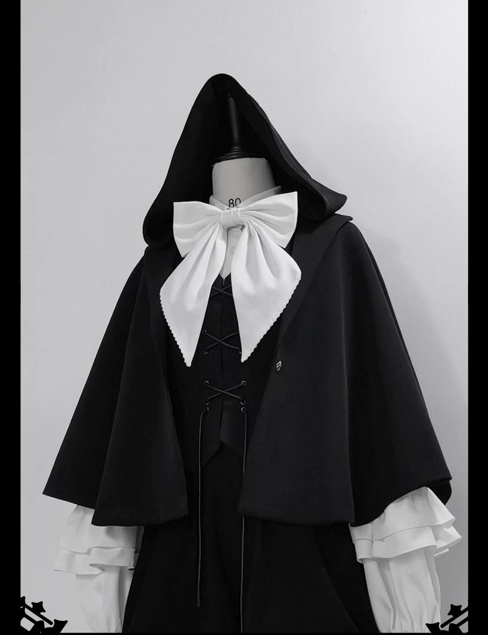 Rabbit Feather - Black Ouji Lolita Vest Shorts Suit Prince Cloak Set - image 23