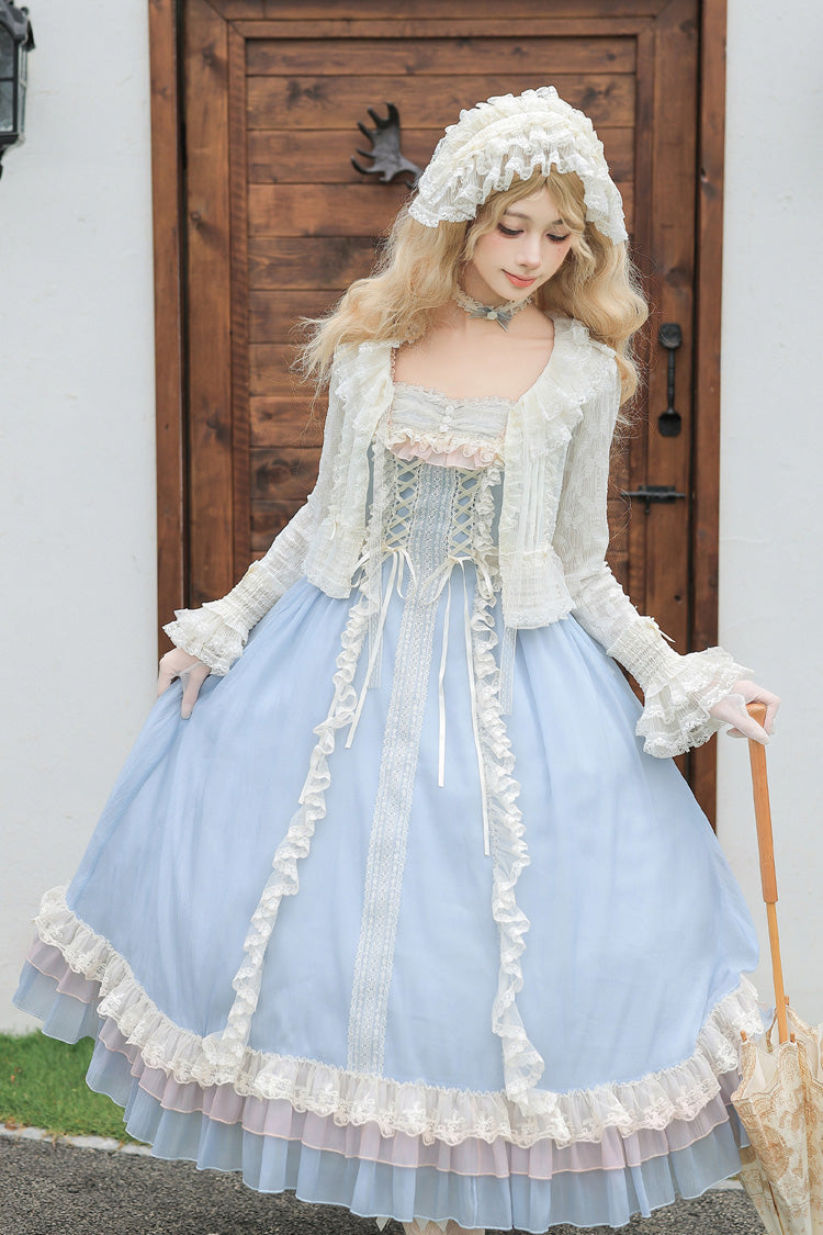 Island Diary - Square Collar Flutter Sleeves Triple-Layered Ruffled Lace-Up Sweet Lolita JSK Dress 2 Versions - image 12