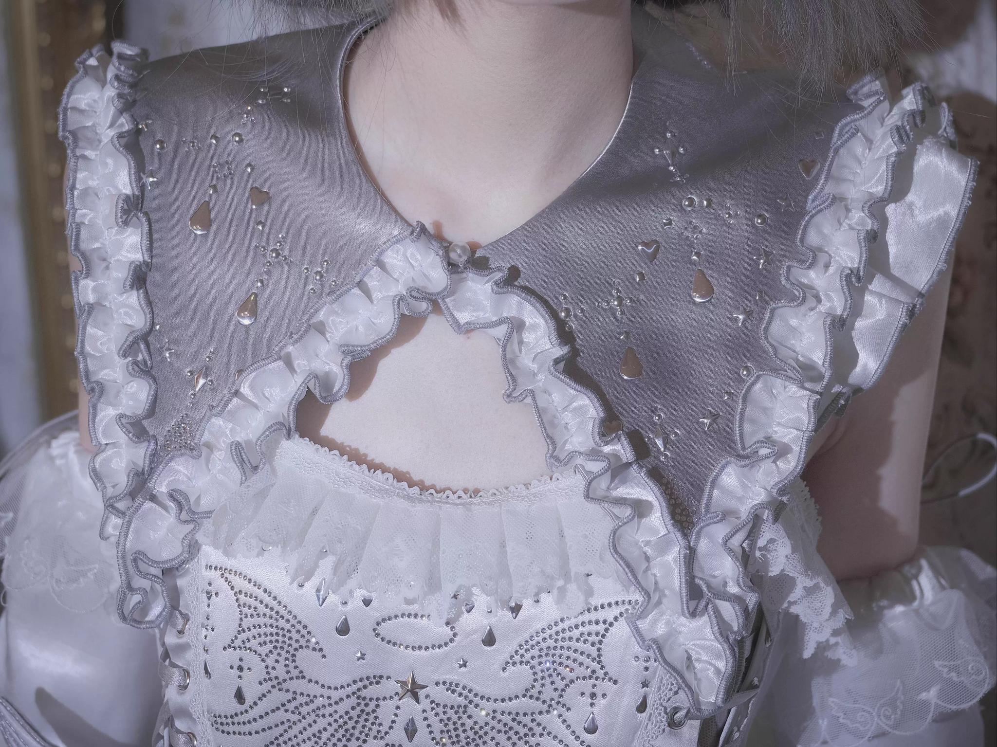 Metallic Angel - Silver-white Punk Lolita JSK, Wing and Rhinestone Details - image 16
