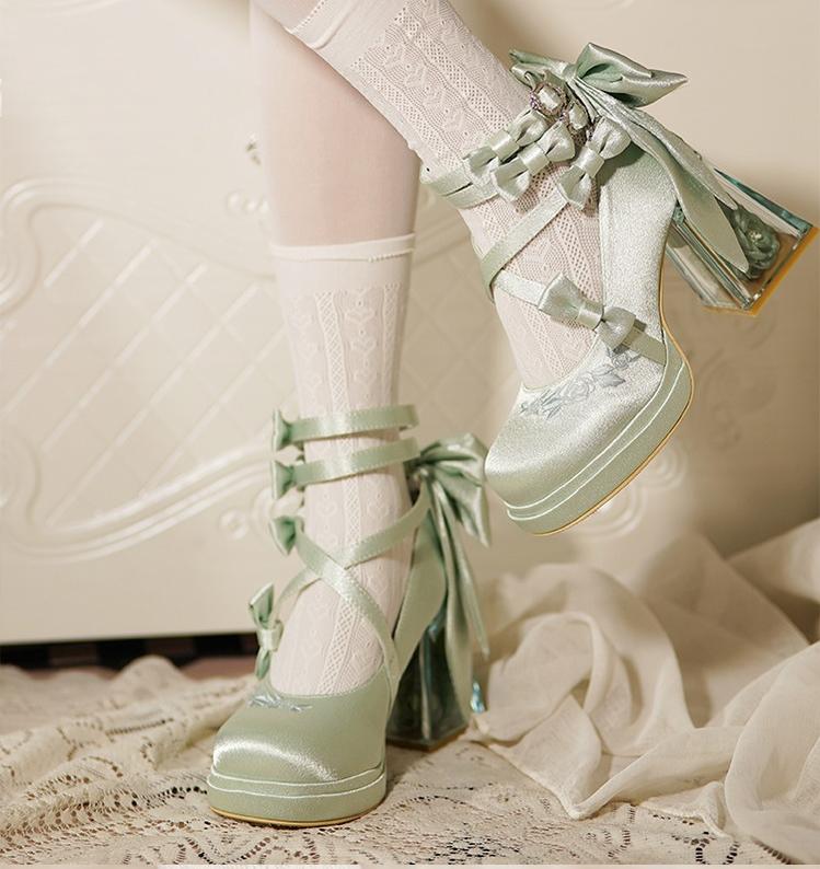 Glass Floral House - Elegant Lolita Shoes, Transparent Heels with 3D Floral - image 1