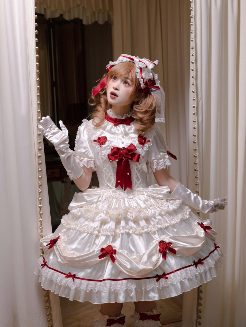 Paria Cream Strawberry Satin Lolita OP Dress and Accessories - image 6