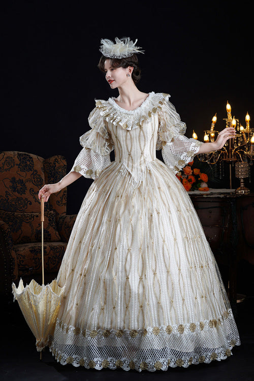 Champagne Palace Classic Victorian Lolita Puff-Sleeve Dress - image 2