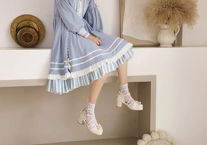 Plus Size Qi Lolita Shoes Bow Pearl Lolita Sandal - image 5