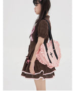 Vintage Lolita Heart Shaped Plaid Dot Print JK Uniform Bag - image 4