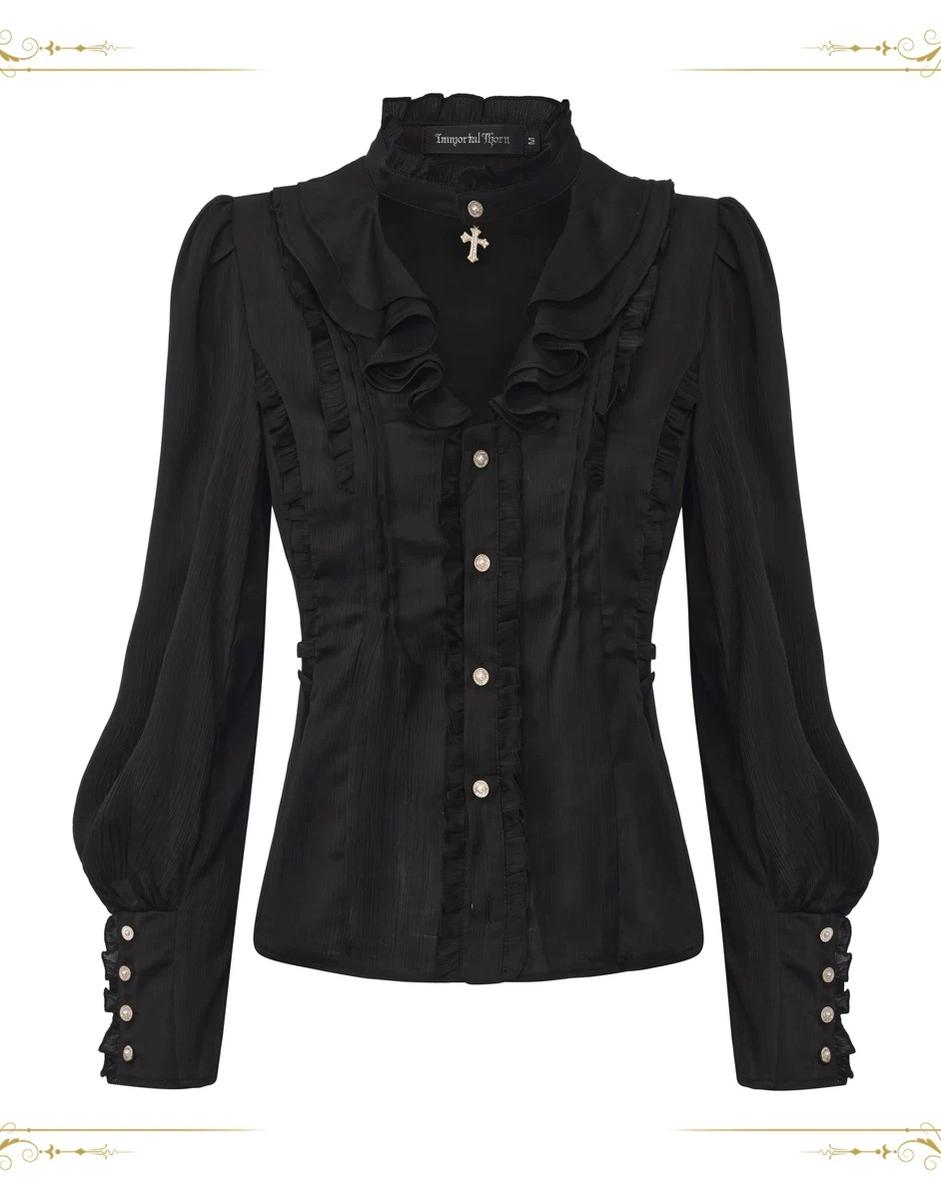 Eternal Rabbit Invitation - Ouji Lolita Ruffle V-Neck Blouse - image 2