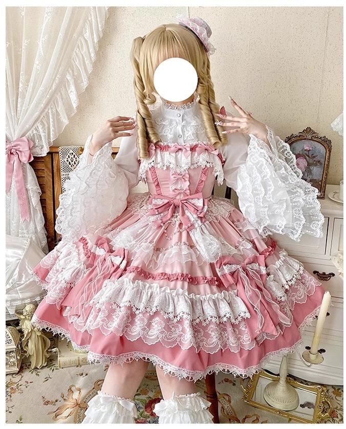 Girl's Secret - Pink Sweet Lolita JSK Dress with Lace and Bow Trailing - image 4