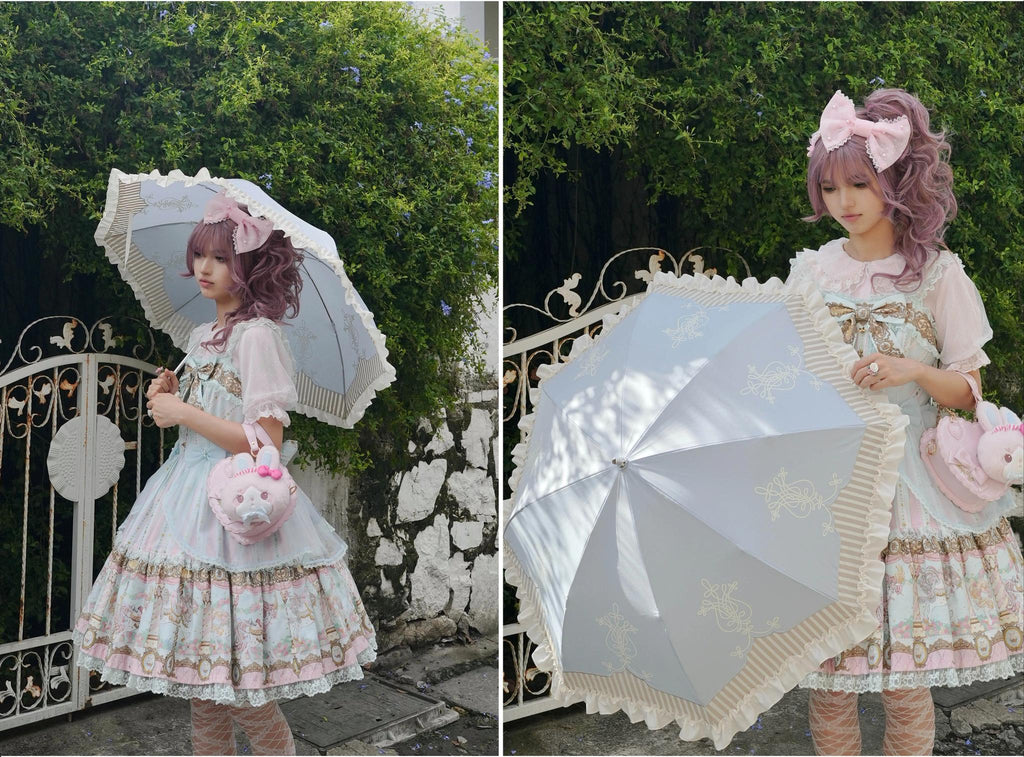 Lyre Academy - Classic Lolita 2-Fold Parasol, Lyre Print and Embroidered Trim - image 25