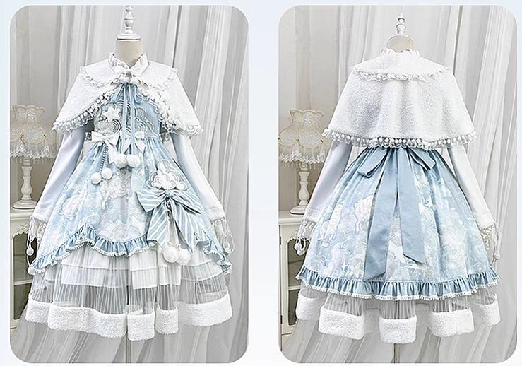 Cloudscape Dream - Sweet Lolita JSK Suit, Fleece Cape - image 6