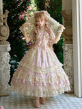 Refined Pink Lace-Trim Floral Embroidered Lolita Dress with Bow Train - Mademoiselle Pearl - image 1