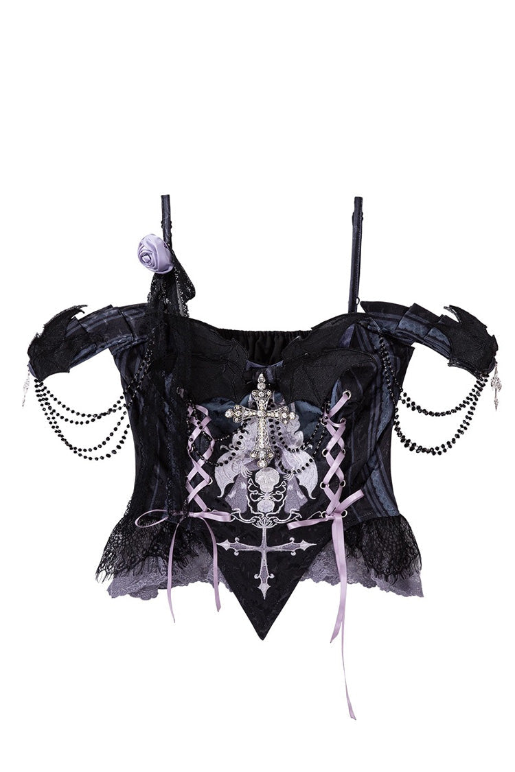 Skull Magic Gothic Lolita Top and Skirt Set in Black and Blue - image 5