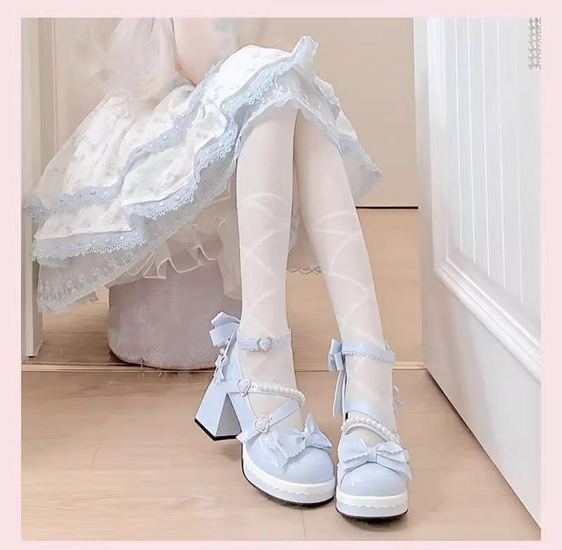 Crush Complex - Sweet Lolita Heel Shoes, Pearls & Bows - image 26