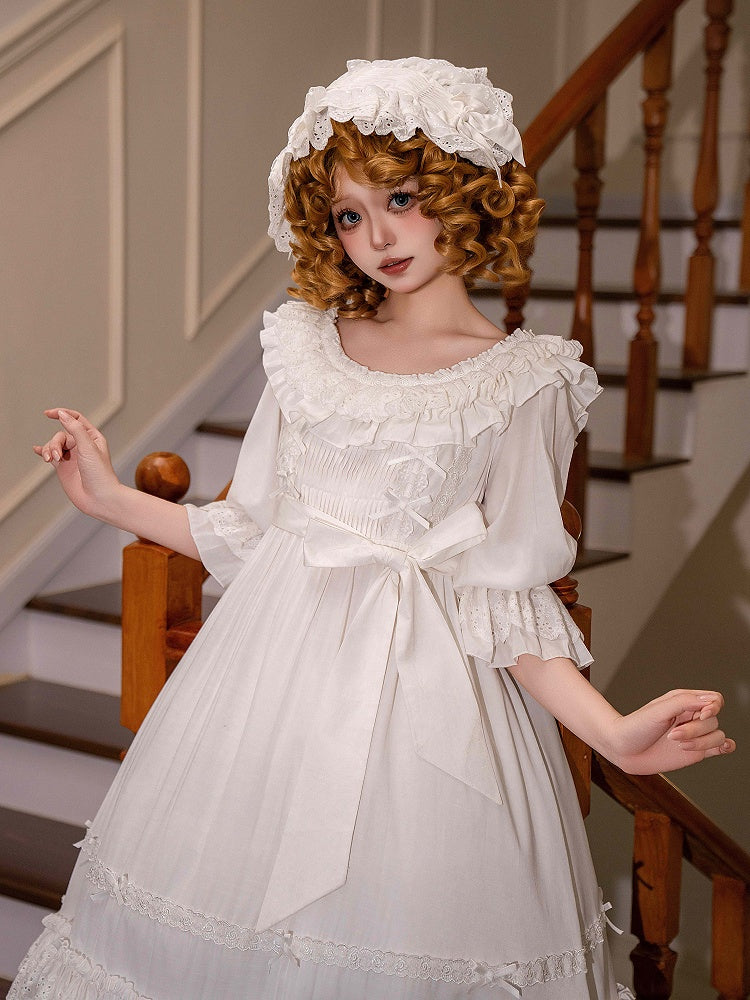 All White High-Waist Shiro Lolita Short-Sleeve Dress - image 5