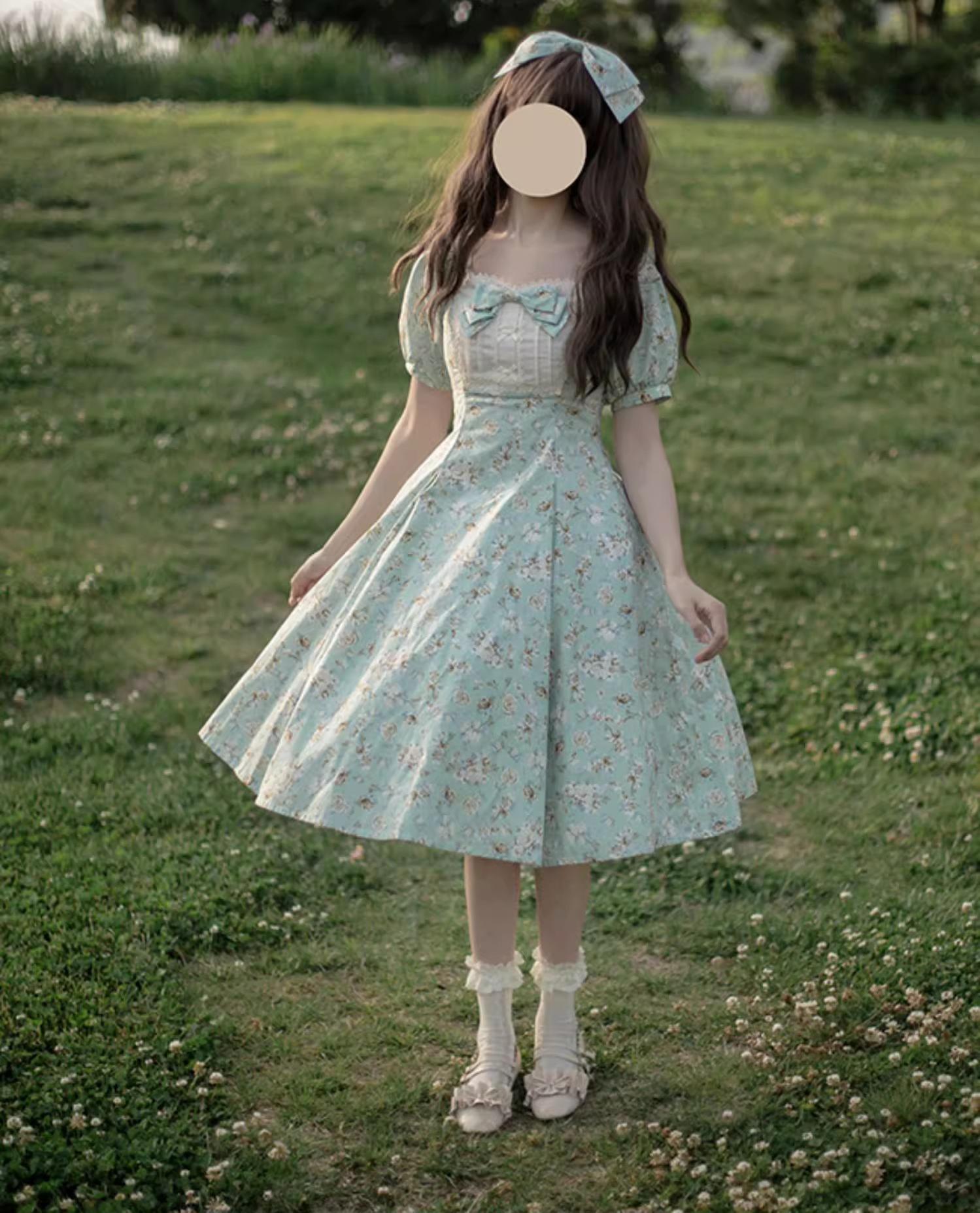 Pastoral Poem - Elegant Lolita OP Dress Floral Print 6-Piece Cut Lolita Dress - image 2