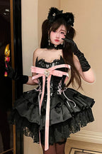 Kitten Sweetheart - Multi-Layered Ruffled Bow Lace-Up Princess Ballet Gothic Lolita JSK Dress - image 1