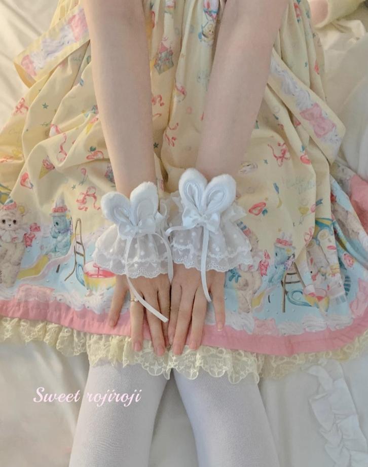 Cute Lolita Bunny Ears Cuffs Lace Summer Butterfly Hand Sleeves - image 4