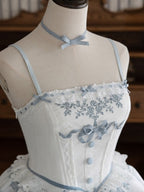 Blue and White Floral Print Lolita JSK with Bow Details - image 4