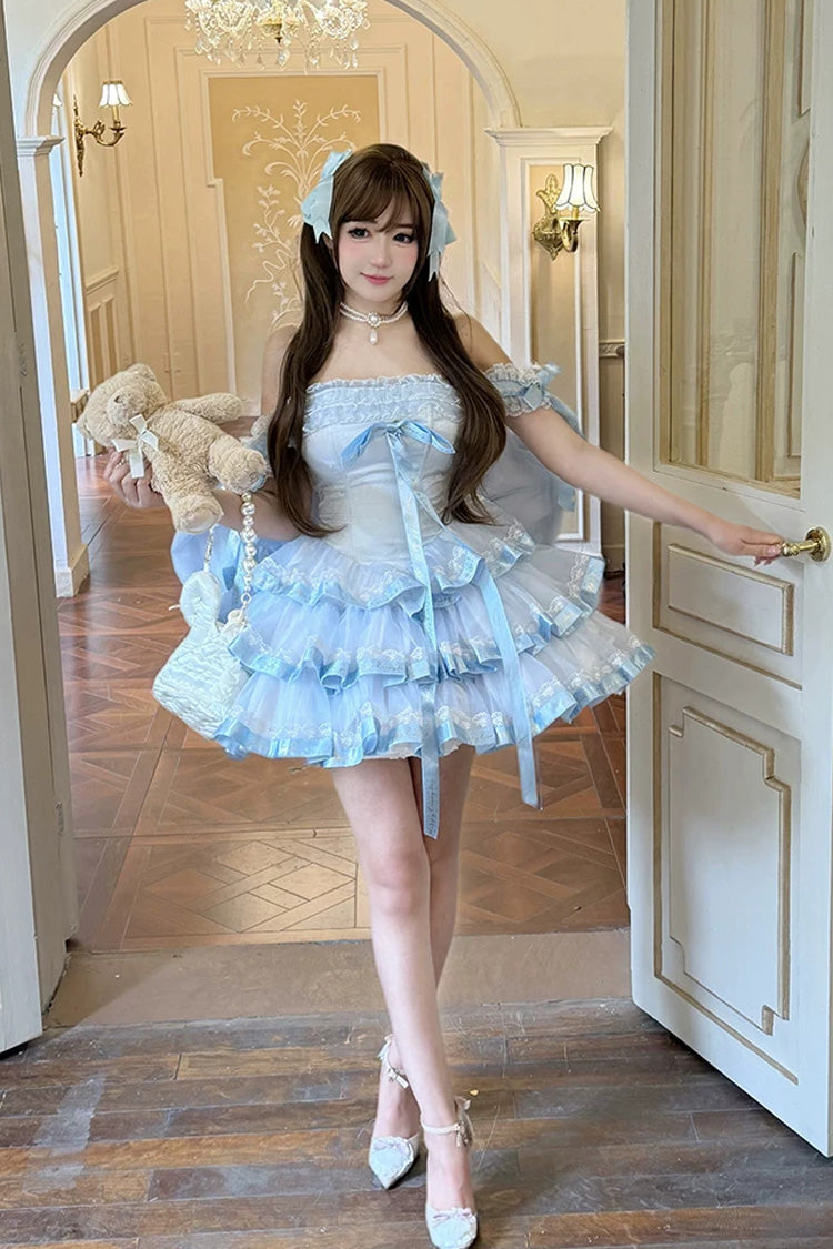 Princess Ribbon - Off Shoulder Triple-Layered Ruffle Bowknot Sweet Lolita Dress - image 9