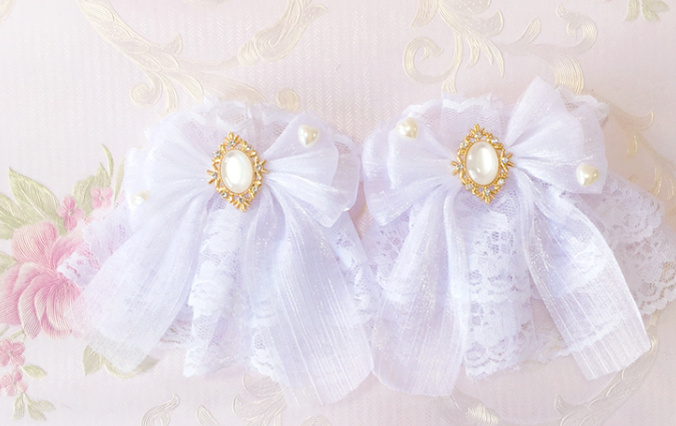 Sakura Home - Sweet Lolita Handmade Lace Bows Cuffs - image 4
