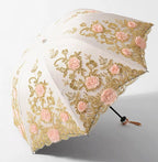 Foldable Lolita Parasol, Floral and Embroidery Detail - image 1